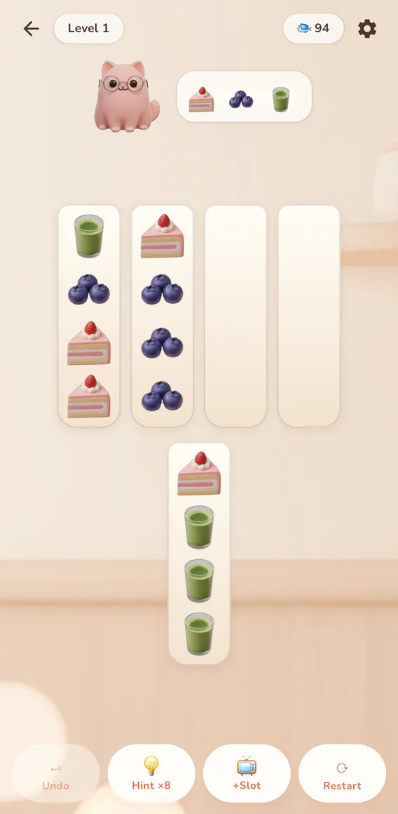 Gameplay: sorting the cat's order