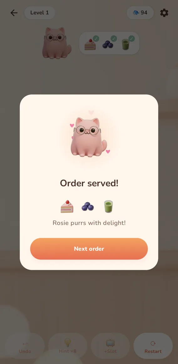 Order served — the happy cat