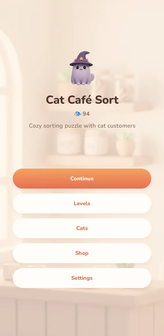 The cozy café home screen