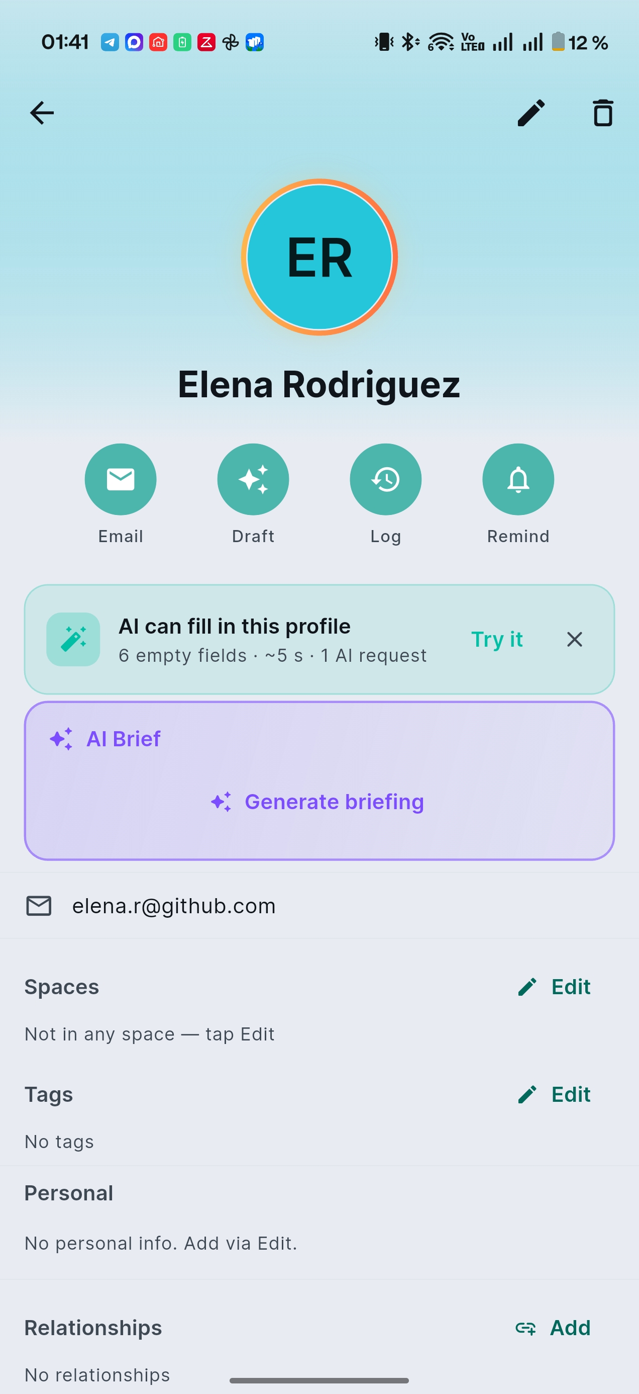 Contact detail, light theme
