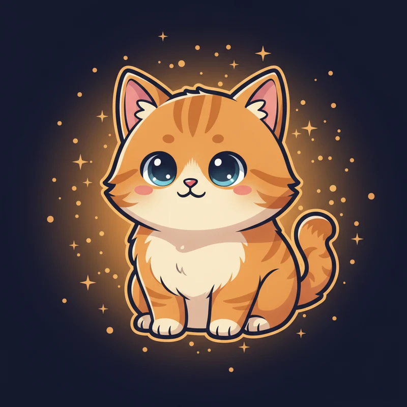 A friendly white kitten surrounded by warm amber sparkles
